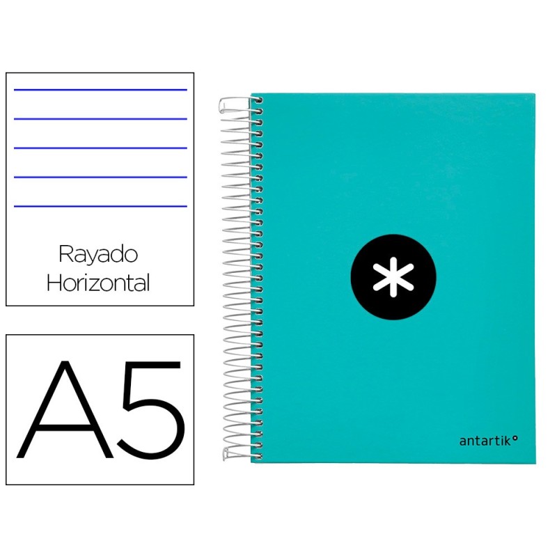 Cuaderno espiral a5 micro antartik tapa forrada120h 100 gr horizontal 5 banda6 taladros color menta Cuaderno espiral a5 micro antartik tapa forrada120h 100 gr horizontal 5 banda6 taladros color menta