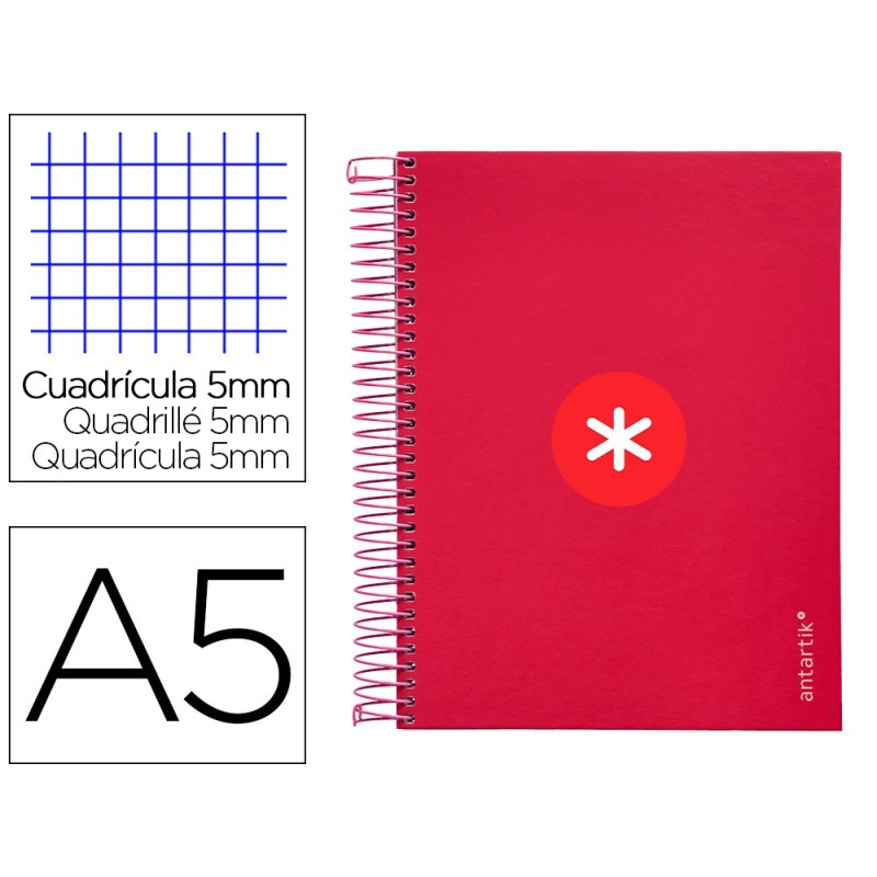 Cuaderno espiral a5 micro antartik tapa forrada120h 90 gr cuadro 5mm 5 bandas6 taladros color frambuesa Cuaderno espiral a5 micro antartik tapa forrada120h 90 gr cuadro 5mm 5 bandas6 taladros color frambuesa