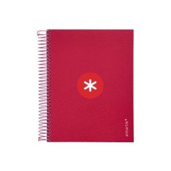 Cuaderno espiral a5 micro antartik tapa forrada120h 90 gr cuadro 5mm 5 bandas6 taladros color frambuesa