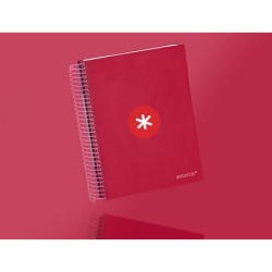 Cuaderno espiral a5 micro antartik tapa forrada120h 90 gr cuadro 5mm 5 bandas6 taladros color frambuesa