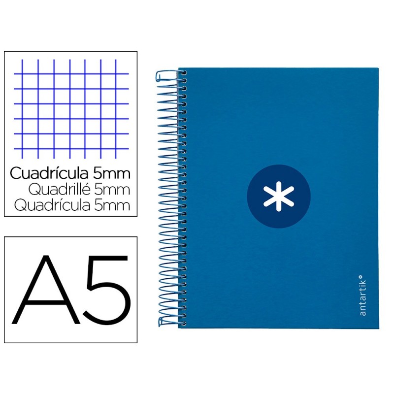 Cuaderno espiral a5 micro antartik tapa forrada120h 90 gr cuadro 5mm 5 bandas6 taladros color azul oscuro Cuaderno espiral a5 micro antartik tapa forrada120h 90 gr cuadro 5mm 5 bandas6 taladros color azul oscuro