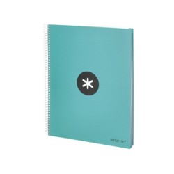 Cuaderno espiral a4 micro antartik tapa forrada 120h 90 gr liso 5 bandas 4 taladros color menta