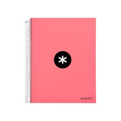 Cuaderno espiral a4 micro antartik tapa forrada 120h 90 gr liso 5 bandas 4 taladros color coral