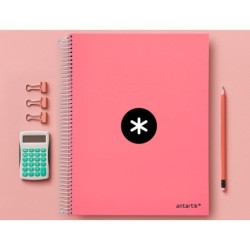 Cuaderno espiral a4 micro antartik tapa forrada 120h 90 gr liso 5 bandas 4 taladros color coral