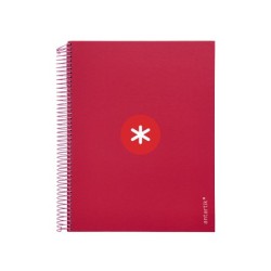 Cuaderno espiral a4 micro antartik tapa forrada 120h 90 gr horizontal 5 bandas 4 taladros color frambuesa