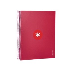 Cuaderno espiral a4 micro antartik tapa forrada 120h 90 gr horizontal 5 bandas 4 taladros color frambuesa