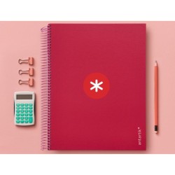Cuaderno espiral a4 micro antartik tapa forrada 120h 90 gr horizontal 5 bandas 4 taladros color frambuesa