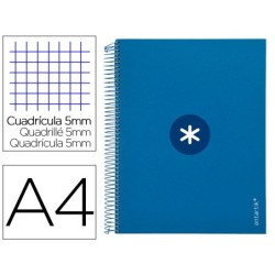 Cuaderno espiral a4 micro antartik tapa forrada 120h 90 gr cuadro 5mm 5 bandas 4 taladros color azul marino