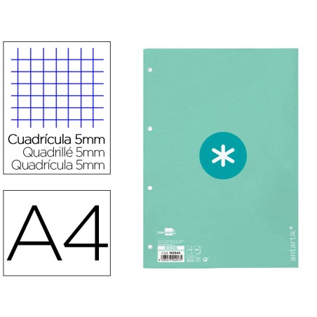 Recambio a4 antartik 80 hojas 90g/m2 cuadro 5 mm 4 taladros 1 banda marco color menta