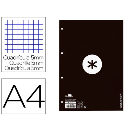 Recambio a4 antartik 80 hojas 90g/m2 cuadro 5 mm 4 taladros 1 banda marco color negro