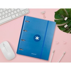 Carpeta con recambio antartik a4 cuadro 5mm forrada 4 anillas 40mm redondas con solapa color azul marino
