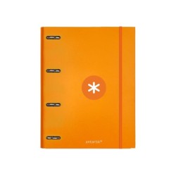 Carpeta con recambio antartik a4 cuadro 5mm forrada 4 anillas 25mm redondas color mostaza