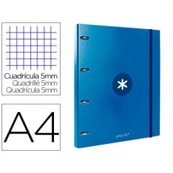 Carpeta con recambio antartik a4 cuadro 5mm forrada 4 anillas 25mm redondas color azul marino