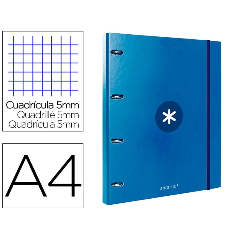 Carpeta con recambio antartik a4 cuadro 5mm forrada 4 anillas 25mm redondas color azul marino Carpeta con recambio antartik a4 cuadro 5mm forrada 4 anillas 25mm redondas color azul marino