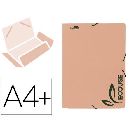 Carpeta liderpapel gomas din a4 3 solapas ecouse cartulina 400 g/m2 color kraft marron