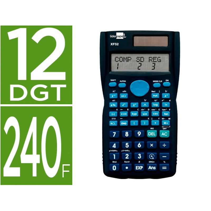 Calculadora liderpapel cientifica xf32 12 digitos 240 funciones con tapa solar y pilas color azul 156x85x20 Calculadora liderpapel cientifica xf32 12 digitos 240 funciones con tapa solar y pilas color azul 156x85x20