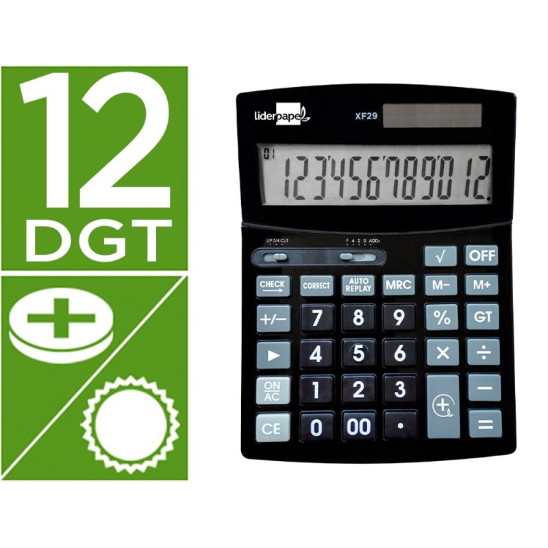 Calculadora liderpapel sobremesa xf29 12 digitos solar y pilas color negro 190x140x30 mm Calculadora liderpapel sobremesa xf29 12 digitos solar y pilas color negro 190x140x30 mm