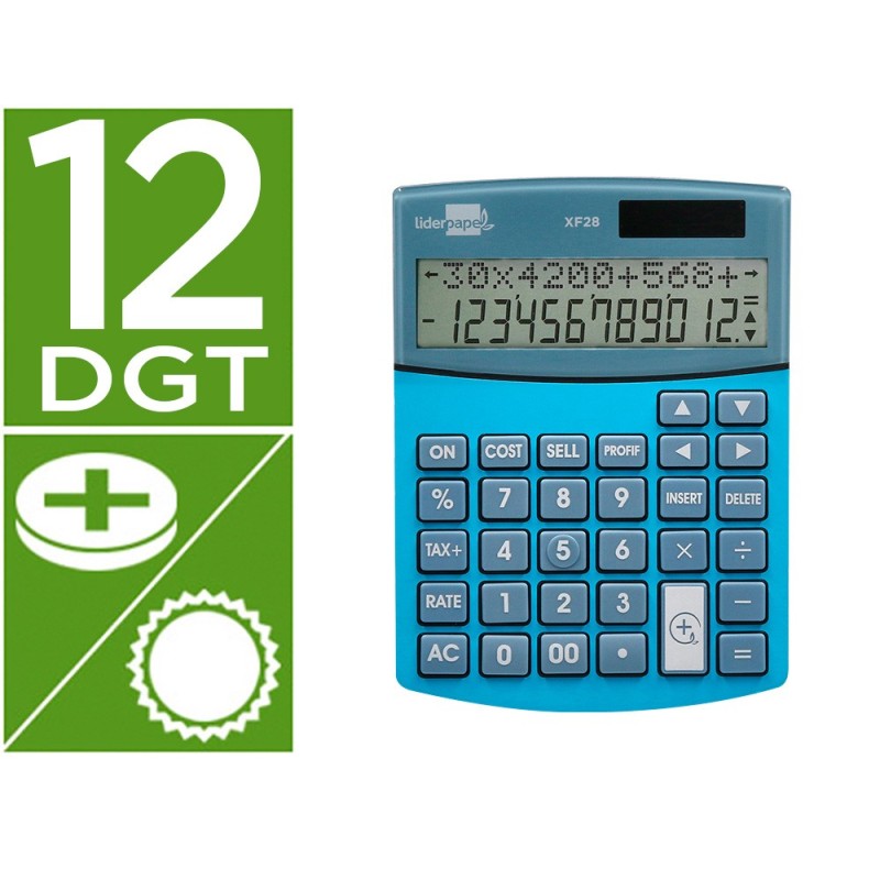 Calculadora liderpapel sobreme sa xf28 12 digitos dos lineas coste venta margen y tasas solar y pilas azul 155x115x25 mm Calculadora liderpapel sobreme sa xf28 12 digitos dos lineas coste venta margen y tasas solar y pilas azul 155x115x25 mm