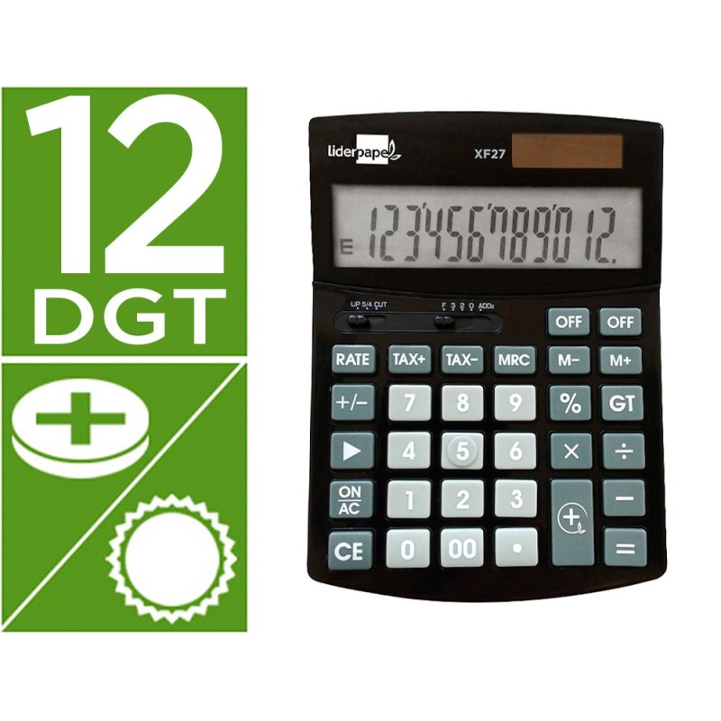 Calculadora liderpapel sobremesa xf27 12 digitos tasas solar y pilas color negro 155x115x25 mm Calculadora liderpapel sobremesa xf27 12 digitos tasas solar y pilas color negro 155x115x25 mm