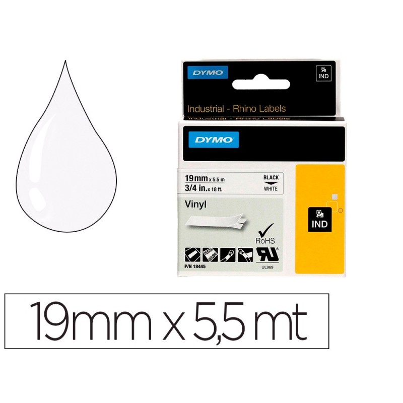Cinta dymo vinilo blanco 19mm x 5,5mt para etiquetadora rhino Cinta dymo vinilo blanco 19mm x 5,5mt para etiquetadora rhino
