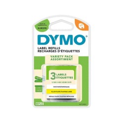Cinta dymo metalizada letratag 12mm x 4mt papel blanco / plastico amarillo / metalica plata pack de 3