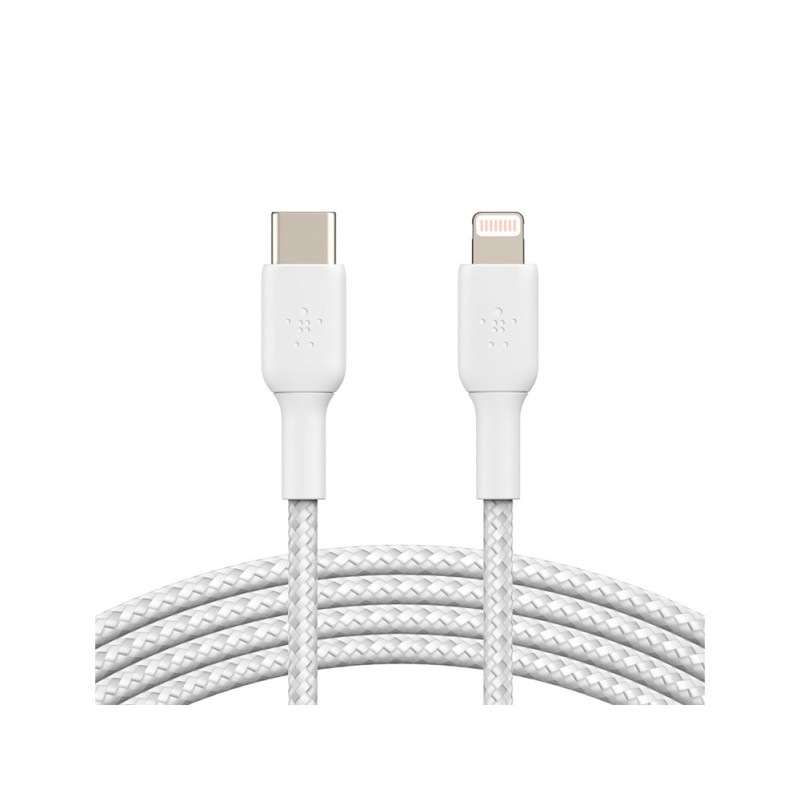 Cable trenzado belkin caa004bt1mwh usb-c a lightning boost charge largo 1 m color blanco Cable trenzado belkin caa004bt1mwh usb-c a lightning boost charge largo 1 m color blanco