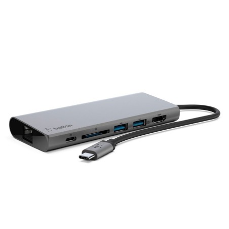 Adaptador belkin avc008btsgy multipuerto usb-c a ethernet / usb-c / usb-a / hdmi / sd color gris