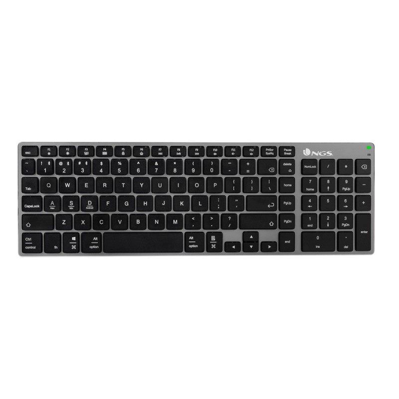 Teclado ngs fortune multimode inalambrico 12 teclas multimedia color aluminio 364x116x14 mm Teclado ngs fortune multimode inalambrico 12 teclas multimedia color aluminio 364x116x14 mm