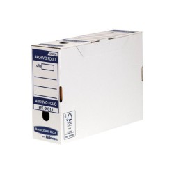 Caja archivo definitivo fellowes folio carton reciclado 100% lomo 100 mm montaje automatico color azul