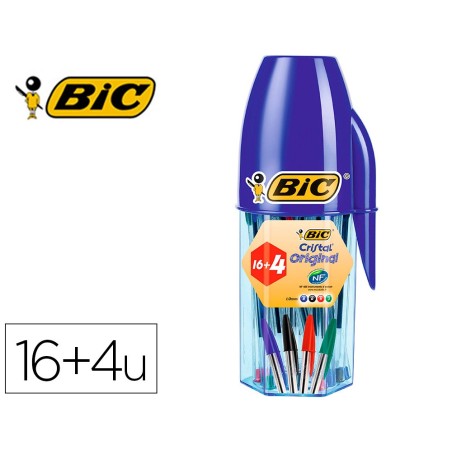 Boligrafo bic cristal mega tubo 164 unidades colores surtidos 8 azules / 5 negros / 4 rojos/ 3 verdes