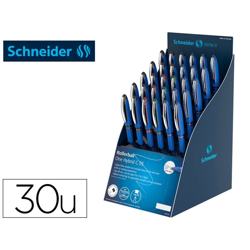 Roller schneider one hybrid punta conica 0,5 mm expositor de 30 unidades colores surtidos 168x315x218 mm Roller schneider one hybrid punta conica 0,5 mm expositor de 30 unidades colores surtidos 168x315x218 mm