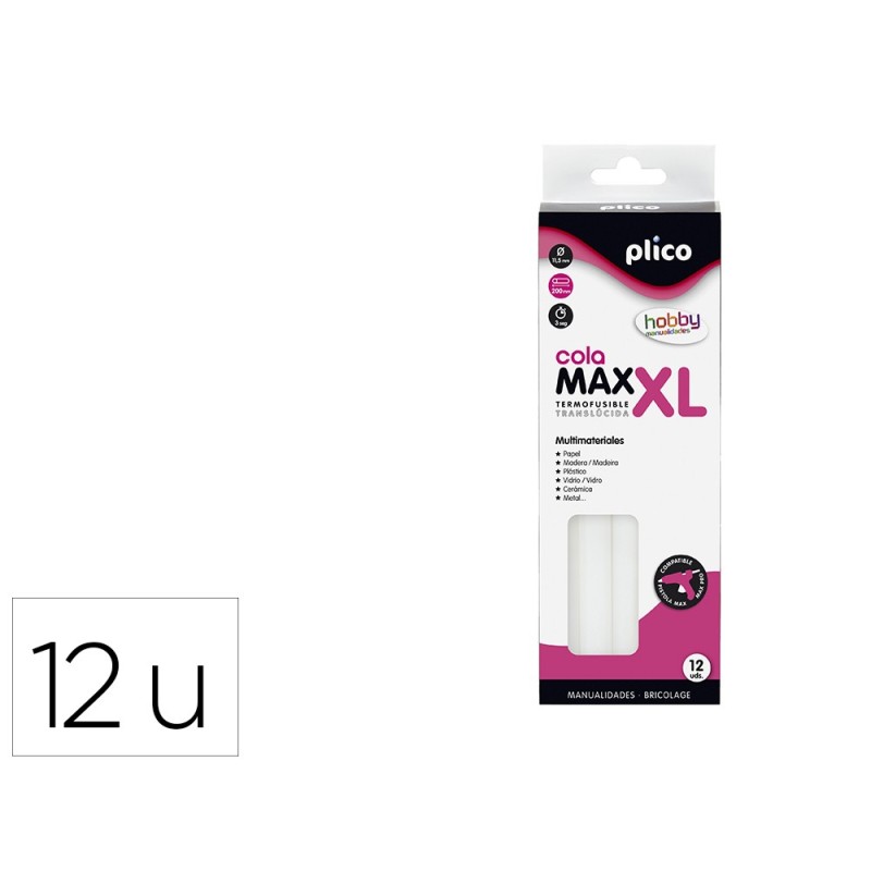 Barra termofusible plico cola max xl baja temperatura 11,5 mm de diametro x 200 mm de alto blister de 12 unidades Barra termofusible plico cola max xl baja temperatura 11,5 mm de diametro x 200 mm de alto blister de 12 unidades