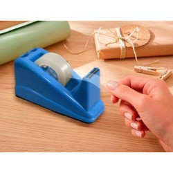 Portarrollo sobremesa q-connect plastico para cinta de 33 mt color azul 135x58x60 mm