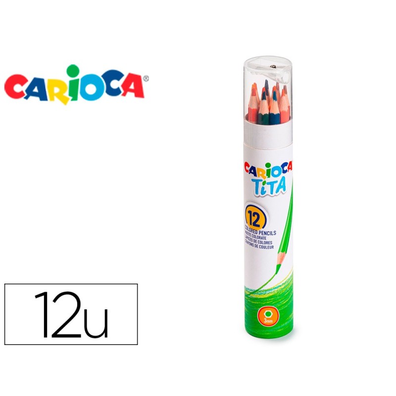 Lapices de colores carioca tita mina 3 mm tubo carton 12 colores surtidos  sacapuntas