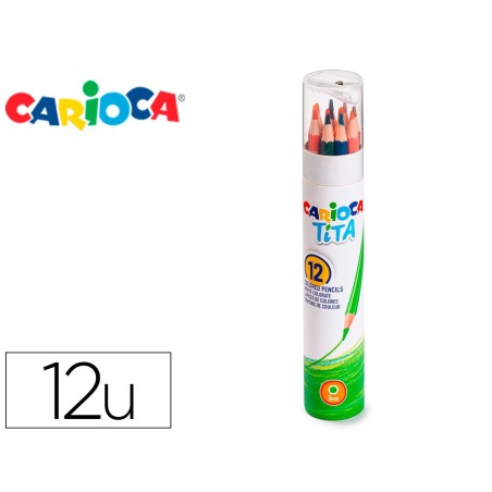 Lapices de colores carioca tita mina 3 mm tubo carton 12 colores surtidos  sacapuntas