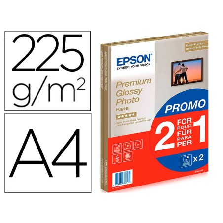 Papel fotografico epson premiun glossy photo satinado din a4 promo 2 x 15 hojas 225 gr