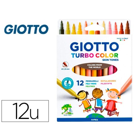 Rotulador giotto turbo color skin tones lavable punta bloqueada caja de 12 colores surtidos