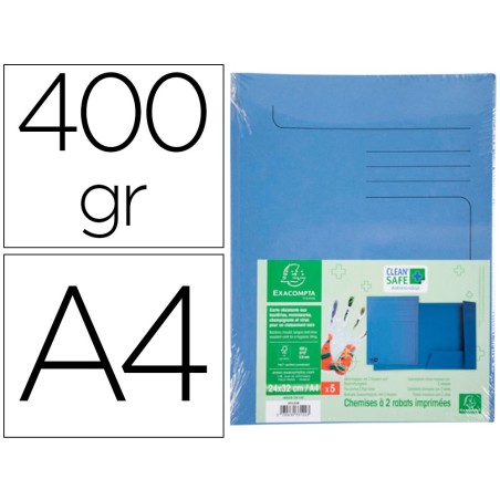 Subcarpeta cartulina exacompta clean safe din a4 con 2 solapas azul 400 gr paquete de 5 unidades