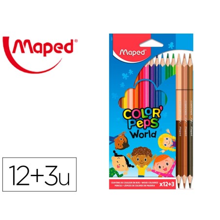 Lapices de colores maped color peps world caja de 12 colores surtidos  3 duo tonos de piel