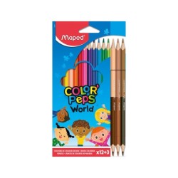 Lapices de colores maped color peps world caja de 12 colores surtidos  3 duo tonos de piel