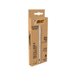 Boligrafo bic cristal renew cuerpo en aluminio mate tinta negro  2 recambios en caja de carton