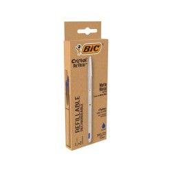 Boligrafo bic cristal renew cuerpo en aluminio mate tinta azul  2 recambios en caja de carton