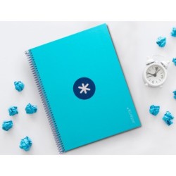 Cuaderno espiral a4 micro antartik tapa forrada80h 90 gr horizontal 1 banda 4 taladros color turquesa