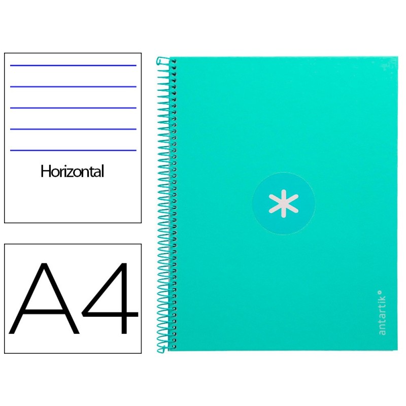 Cuaderno espiral a4 micro antartik tapa forrada80h 90 gr horizontal 1 banda 4 taladros color menta Cuaderno espiral a4 micro antartik tapa forrada80h 90 gr horizontal 1 banda 4 taladros color menta