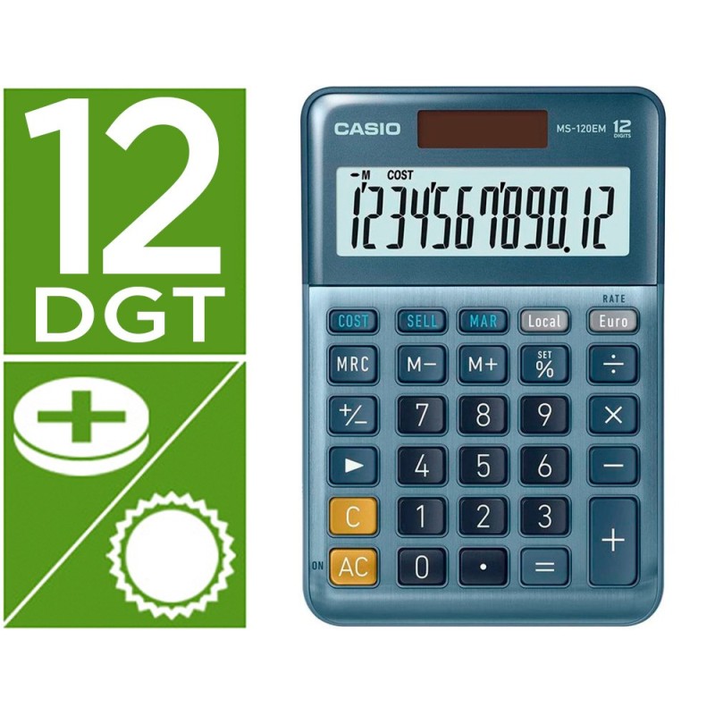 Calculadora casio ms-120em sobremesa 12 digitos tx /- color azul Calculadora casio ms-120em sobremesa 12 digitos tx /- color azul