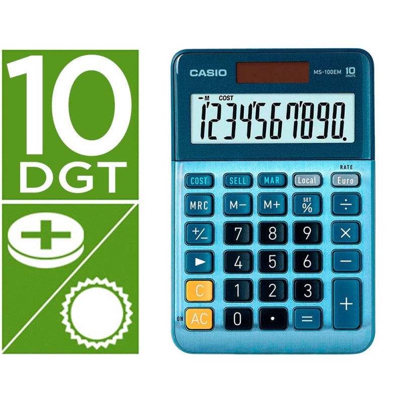 Calculadora casio ms-100em sobremesa 10 digitos tx /- tecla color azul Calculadora casio ms-100em sobremesa 10 digitos tx /- tecla color azul