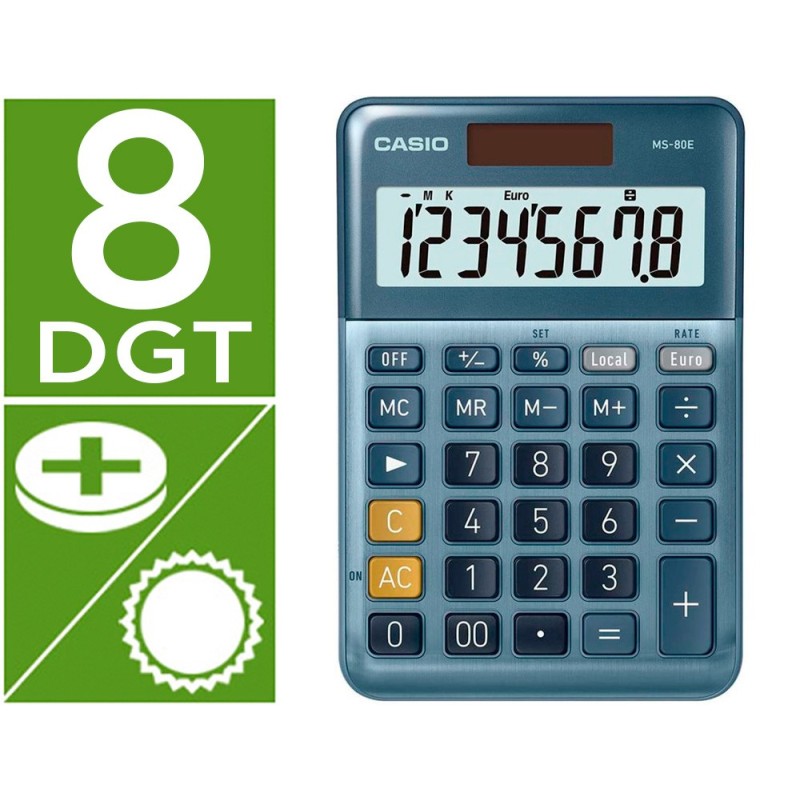 Calculadora casio ms-80e sobremesa 8 digitos tx /- tecla doble cero color azul
