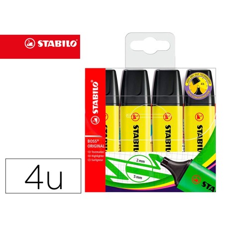 Rotulador stabilo boss fluorescente 70 amarillo estuche de 4 unidades