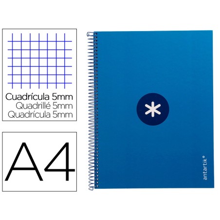 Cuaderno espiral a4 micro antartik tapa forrada 80h 90 gr cuadro 5mm 1 banda 4 taladros azul oscuro