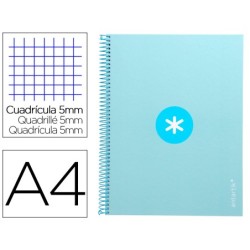 Cuaderno espiral a4 micro antartik tapa forrada 80h 90 gr cuadro 5mm 1 banda 4 taladros celeste